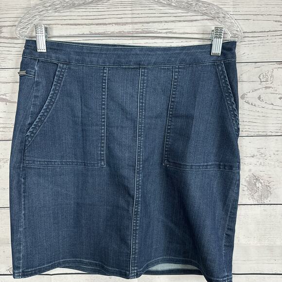 Prana Skirt Womens 4 Blue Denim Side Zip Light Weight Jean Mini Stretch Karen - Picture 3 of 13